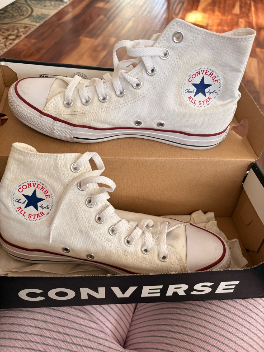 Converse White High-Top Sneakers with Red & Blue Trim
